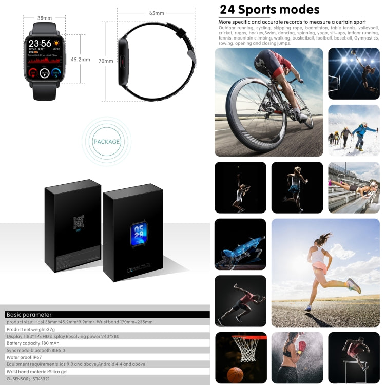 QS16 Pro Reloj deportivo inteligente BT5.0 de 1,83 pulgadas, compatible con llamadas Bluetooth/sueño/oxígeno en sangre/temperatura/frecuencia cardíaca/monitor de salud de presión arterial