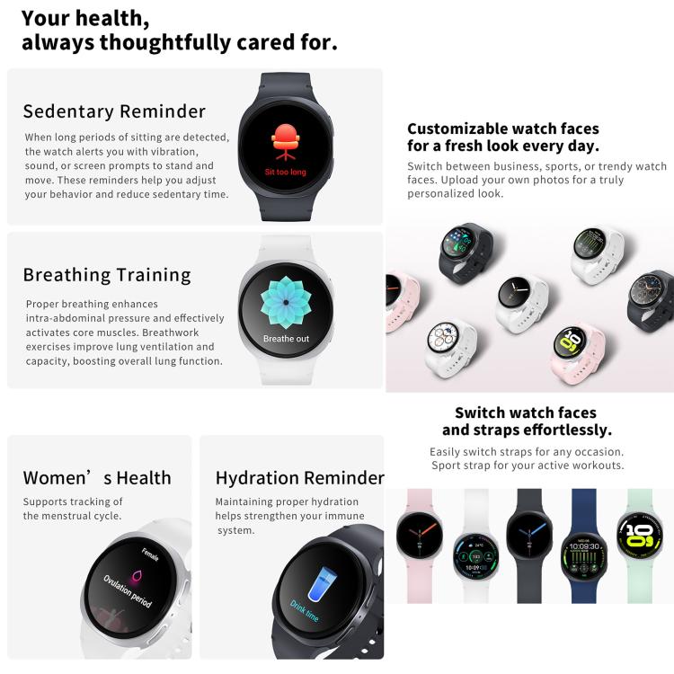 Reloj inteligente deportivo HD8 mini de 1,29 pulgadas con Bluetooth 5.4, compatible con llamadas Bluetooth, monitor de sueño, oxígeno en sangre, frecuencia cardíaca y presión arterial.