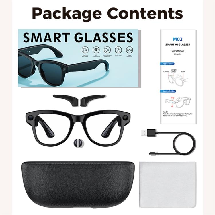 Gafas inteligentes M02 Ultra con cámara de 8 MP, IA y lentes fotocromáticas, with Black Charging Case, with Brown Charging Case