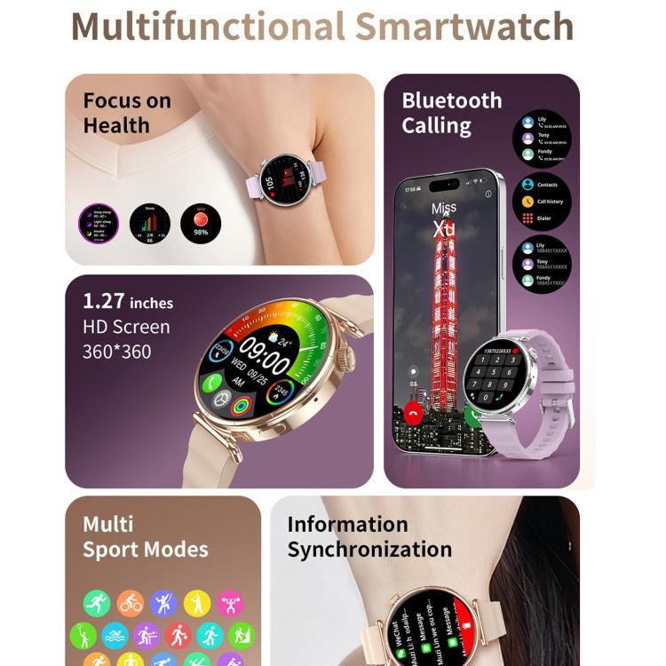 Reloj inteligente deportivo CY37 con pantalla HD de 1,27 pulgadas, compatible con llamadas Bluetooth, monitorización de frecuencia cardíaca, presión arterial y sueño., Pink, Black, Purple