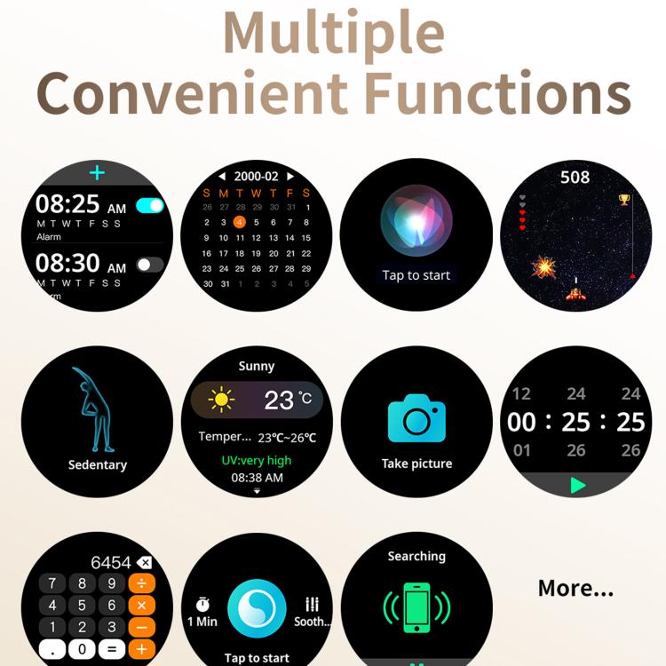 Reloj inteligente deportivo CY37 con pantalla HD de 1,27 pulgadas, compatible con llamadas Bluetooth, monitorización de frecuencia cardíaca, presión arterial y sueño., Pink, Black, Purple
