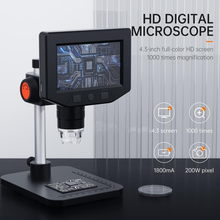 Microscopio HD P220 de 4,3 pulgadas, 200 W, Pixel 1000x
