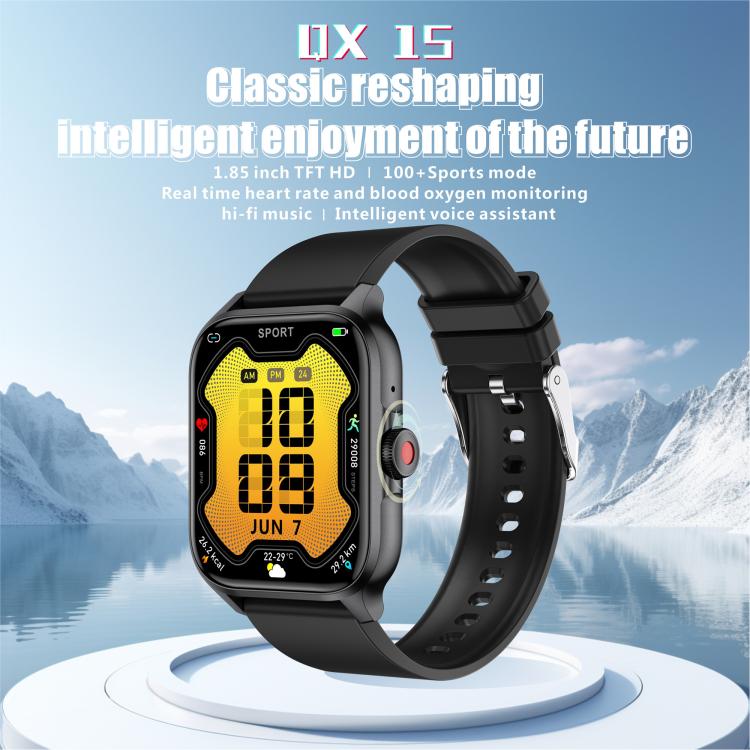 Reloj deportivo inteligente QX15 con pantalla TFT de 1,85 pulgadas y monitor de frecuencia cardíaca integrado.