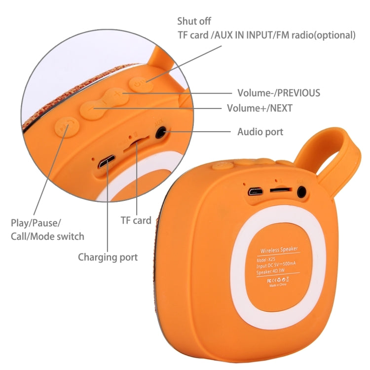 Altavoz estéreo Bluetooth con diseño de tela portátil X25 con micrófono incorporado, compatible con llamadas manos libres, tarjeta TF y entrada auxiliar, distancia de Bluetooth: 10 m