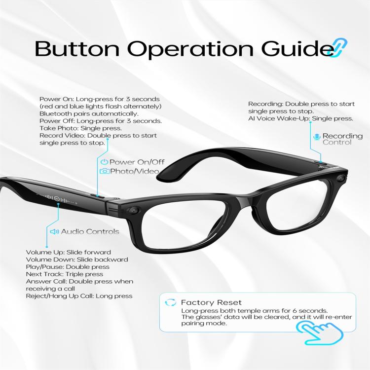 Gafas inteligentes W620, compatibles con activación por voz mediante IA / reconocimiento fotográfico mediante IA / traducción inteligente mediante IA