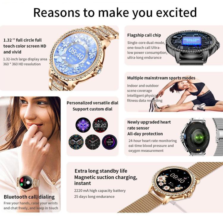 Reloj inteligente deportivo con asistente de voz e IA y función de llamadas Bluetooth., Black Silicone Strap, Gold Pink Silicone Strap, Silver Gray Silicone Strap, Gold Rough Steel Strap+Pink Silicone Strap, Silver Rough Steel Strap+Gray Silicone Strap...